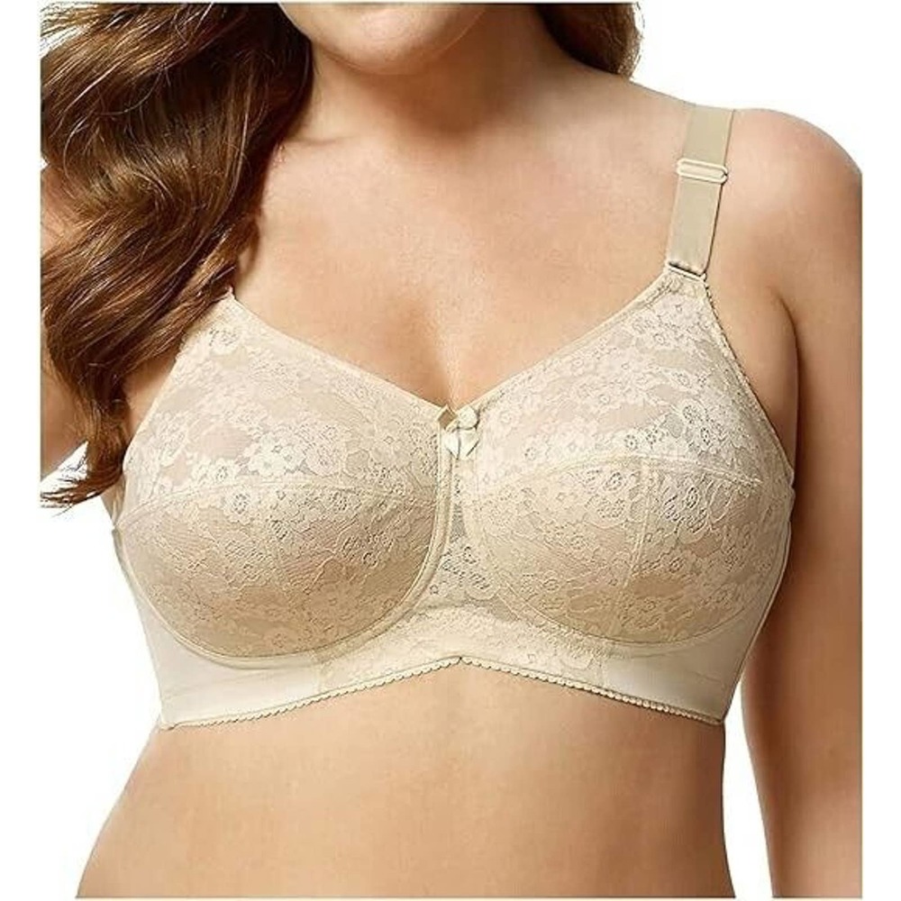 Elila Tan Floral Lace Softcup Full Figure Adjustable Straps Wire Free Bra SZ 40G